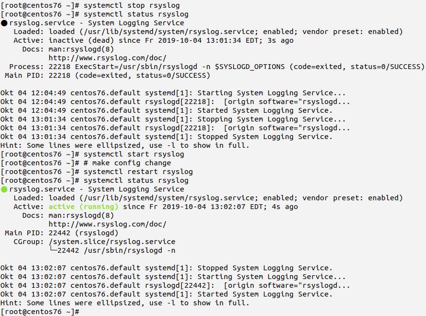 How to start, stop and query the status of rsyslog (on a systemd