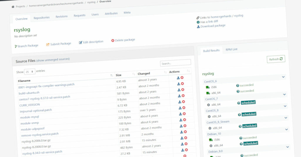 Image of rsyslog being build via SUSE OBS