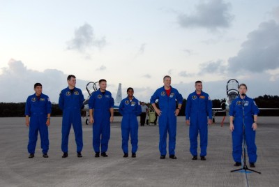Space Shuttle Discovery's crew arrives at Kennedy Space Center (STS-120 mision)