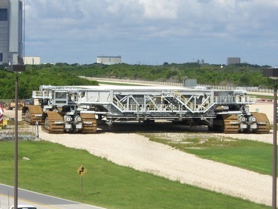 An up-close view of one of Kennedy Space Center's gigantic crawler transporters